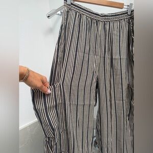 MOTHER Black and Cream Vertical Stripe Wide-Leg Pants